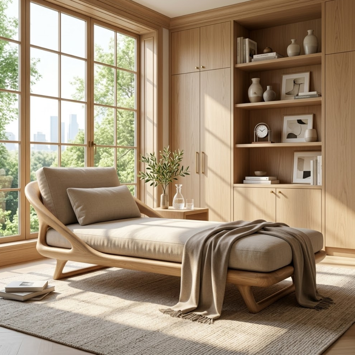 Modern Upholstered Daybed With Curved Frame, Pillow Backrest, Bedroom Lounge Chair