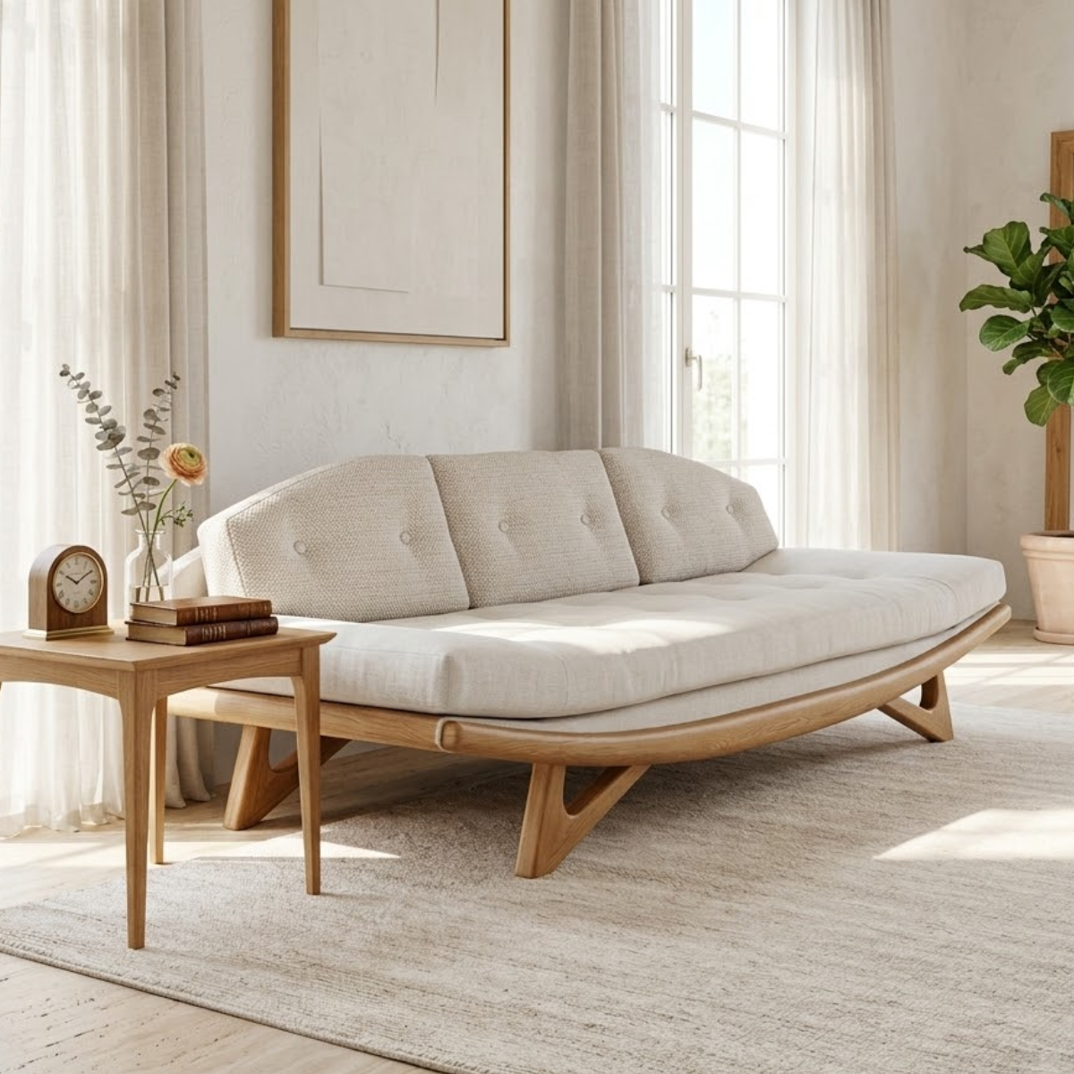 Curved Upholstered Daybed Sofa With Tufted Backrest, Contemporary Bedroom Lounge Bench