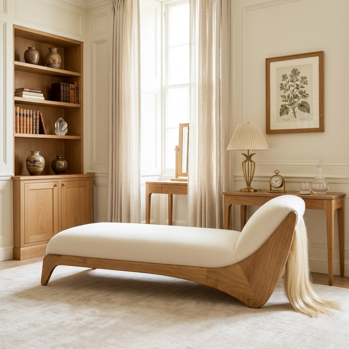 Curved Upholstered Daybed With Arched Backrest, White Cushion, Bedroom Chaise Lounge