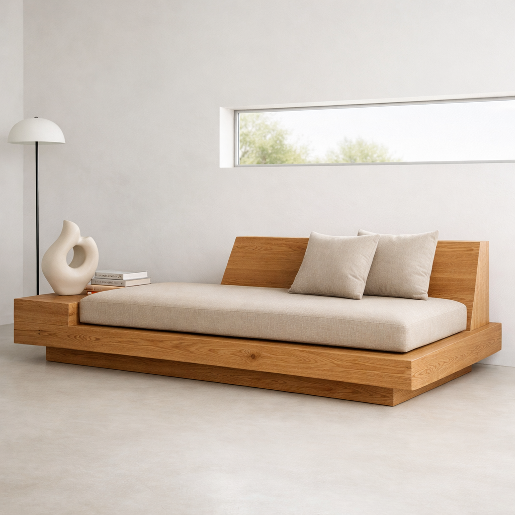 Modern Solid Wood Daybed with Minimalist Platform Base and Comfortable Backrest