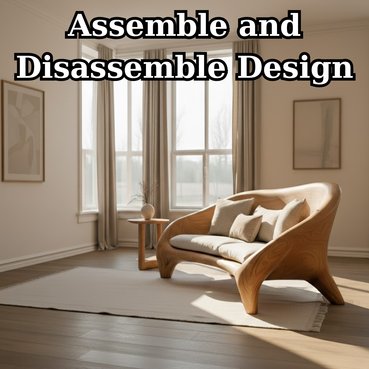 Artistic Solid Wood Sofa with Curved Frame Design