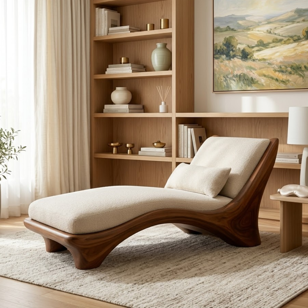 Modern Curved Chaise Lounge Chair with Cushion for Bedroom Reading Nook