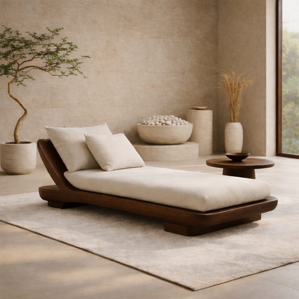 Solid Wood Daybed with Curved Frame – Modern Minimalist Lounge Chaise
