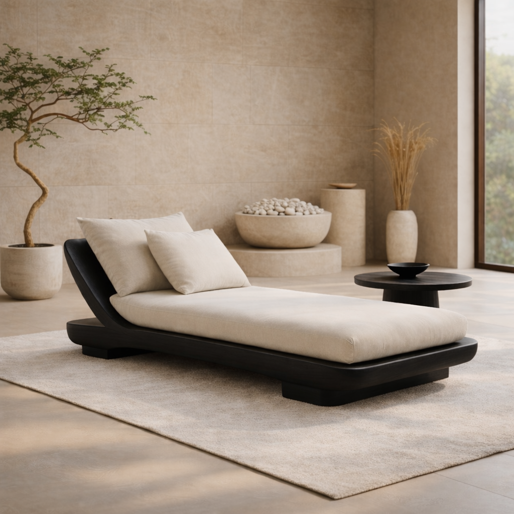 Solid Wood Daybed with Curved Frame – Modern Minimalist Lounge Chaise