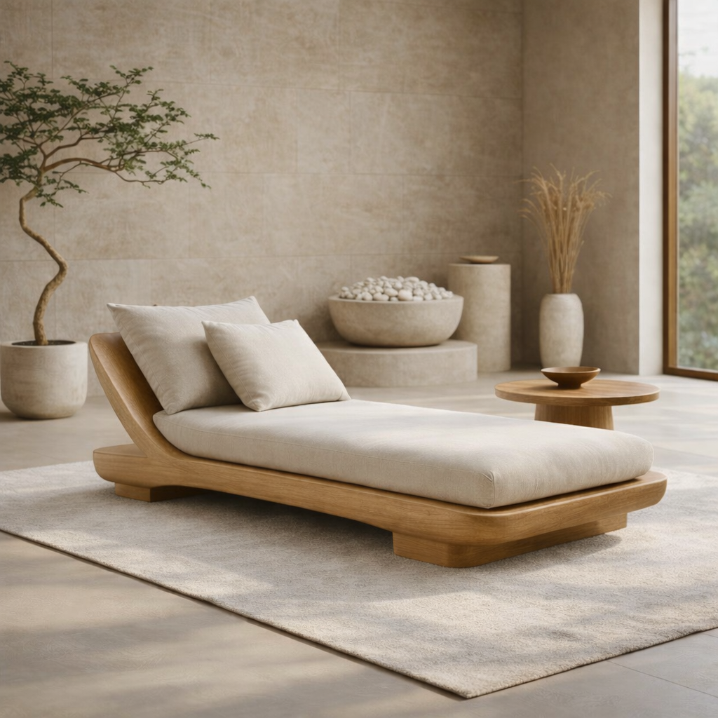Solid Wood Daybed with Curved Frame – Modern Minimalist Lounge Chaise