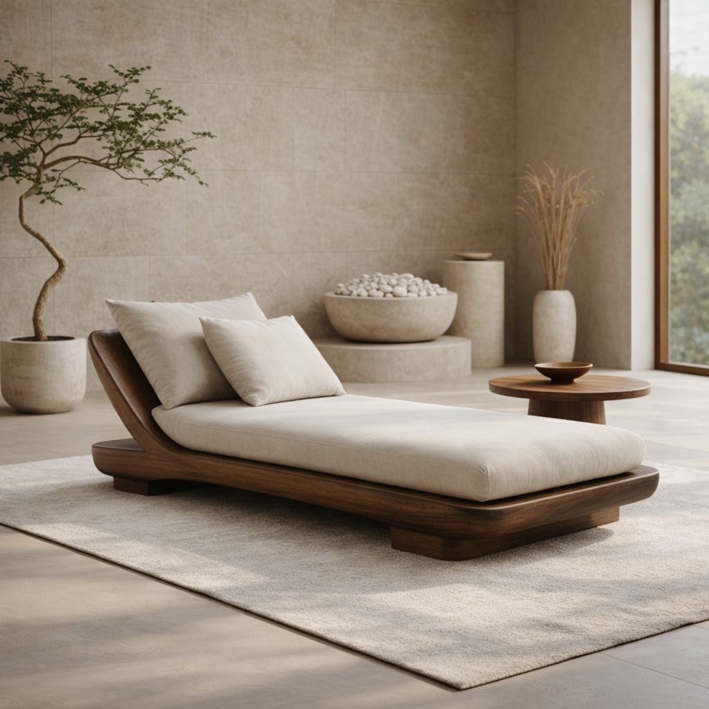 Solid Wood Daybed with Curved Frame – Modern Minimalist Lounge Chaise