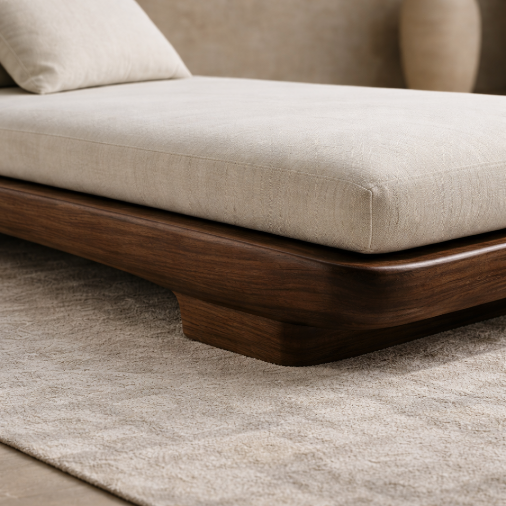 Solid Wood Daybed with Curved Frame – Modern Minimalist Lounge Chaise