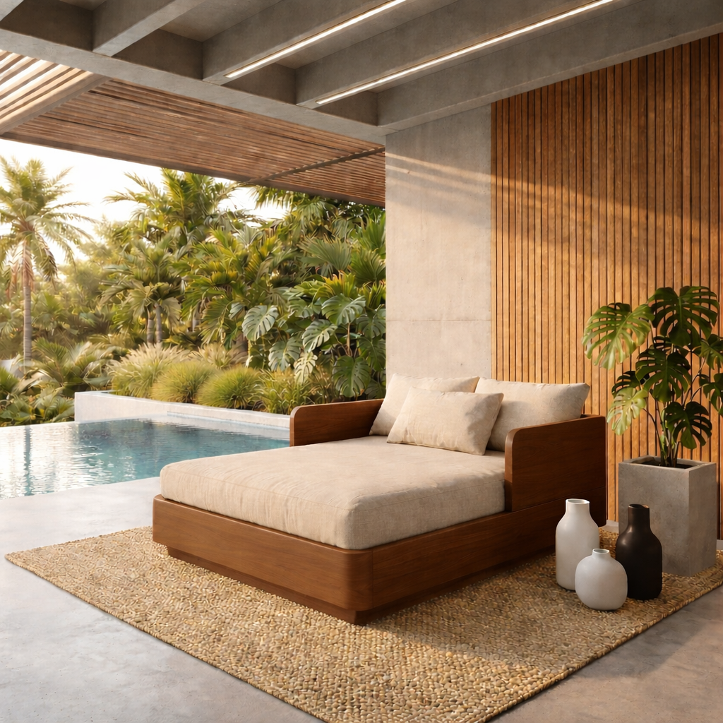 Solid Wood Daybed Frame with Side Backrest – Modern Minimalist Lounge Bed