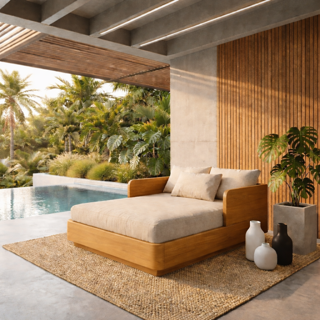 Solid Wood Daybed Frame with Side Backrest – Modern Minimalist Lounge Bed