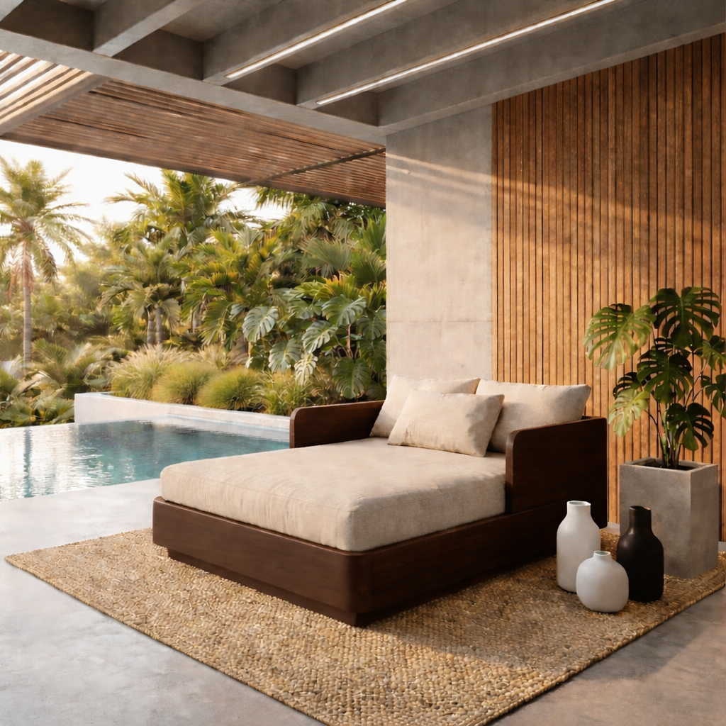 Solid Wood Daybed Frame with Side Backrest – Modern Minimalist Lounge Bed