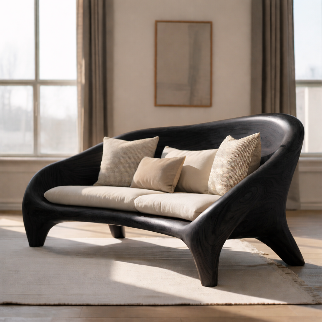 Artistic Solid Wood Sofa with Curved Frame Design