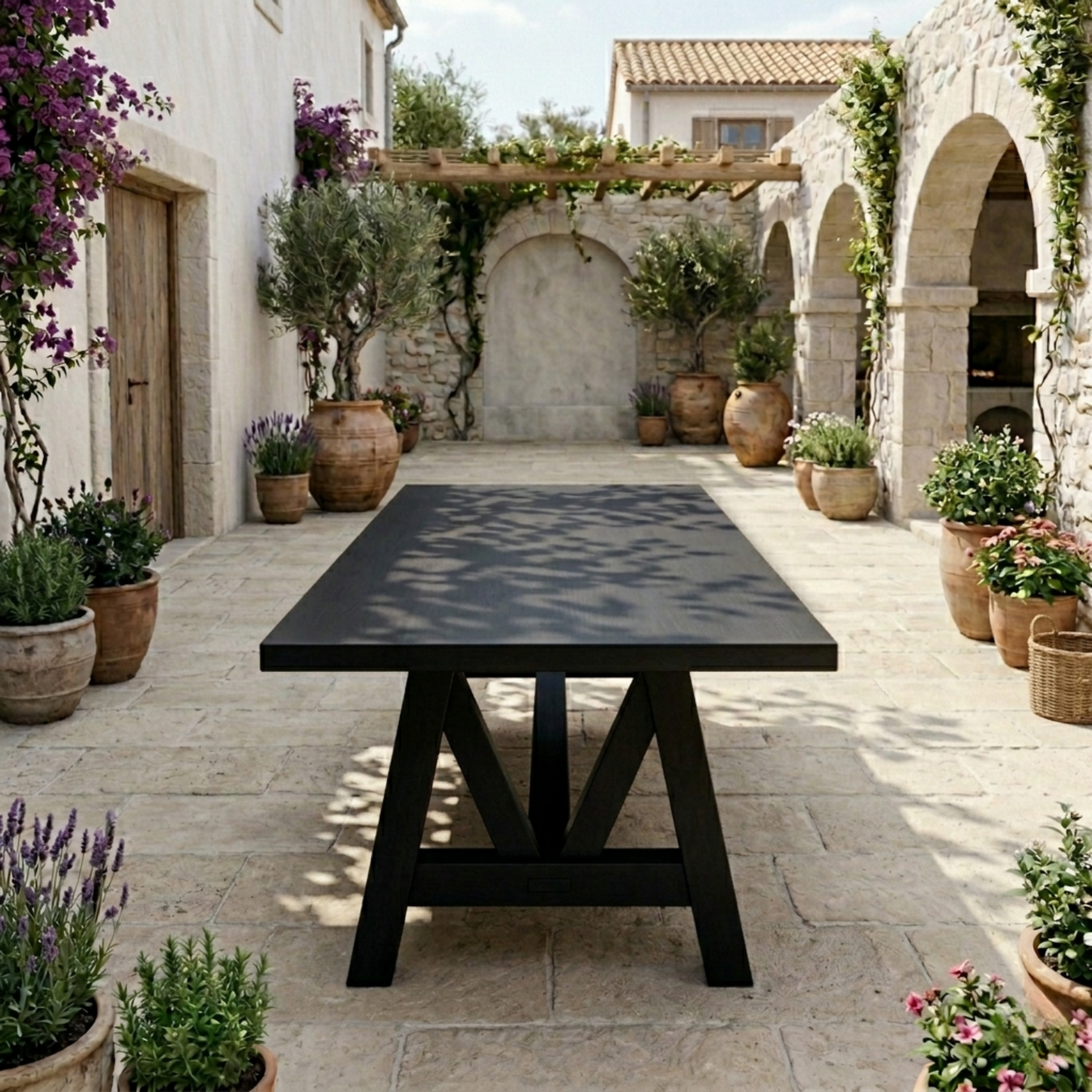 Rectangular Solid Wood Outdoor Dining Table with A-Frame Pedestal Base