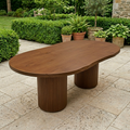 Solid Wood Outdoor Dining Table Oval Sculptural Base Modern Patio Garden Table