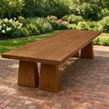Solid Wood Outdoor Dining Table Rectangular Top with Dual Pedestal Block Base