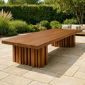 Solid Wood Outdoor Dining Table Rectangular Top with Fluted Pedestal Base