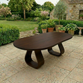 Solid Wood Outdoor Dining Table Oval Top with Sculptural Loop Base