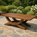 Solid Wood Outdoor Dining Table Rectangular Top with Sculptural Cross Base