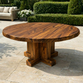 Round Live Edge Solid Wood Outdoor Dining Table with Cross Pedestal Base