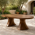 Oval Solid Wood Outdoor Dining Table with Sculpted Pedestal Bases