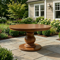 Round Solid Wood Outdoor Dining Table with Classic Turned Pedestal Base