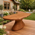 Live Edge Solid Wood Outdoor Dining Table with Sculptural Spiral Pedestal Base