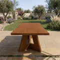 Rectangular Solid Wood Outdoor Dining Table with Geometric Pedestal Base