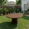 Round Live Edge Solid Wood Outdoor Dining Table with Sculptural Cross Pedestal Base