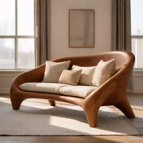 Artistic Solid Wood Sofa with Curved Frame Design