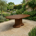 Solid Wood Outdoor Dining Table Oval Live Edge with Sculptural Fluted Pedestal