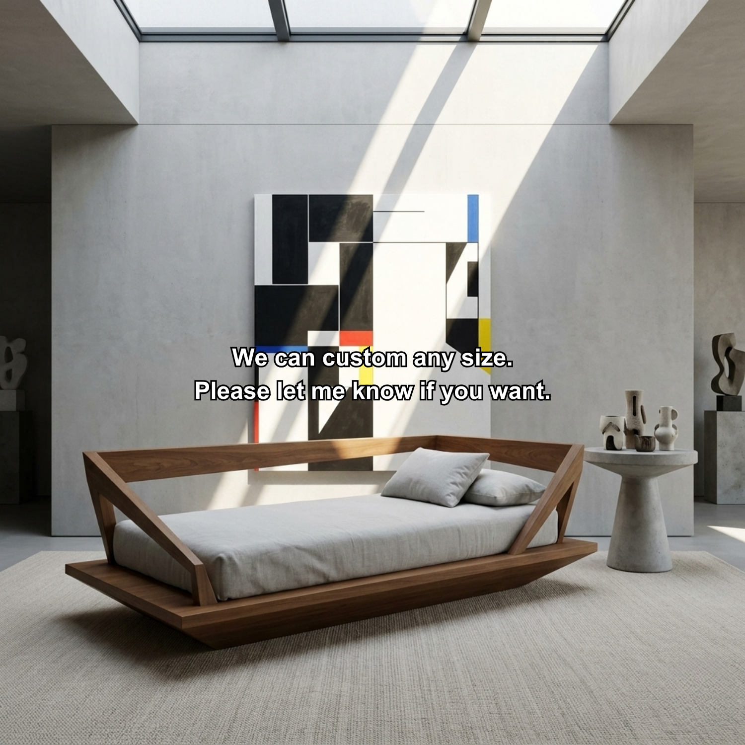 Solid Wood Daybed Frame with Geometric Side Rails – Modern Minimalist Lounge Bed