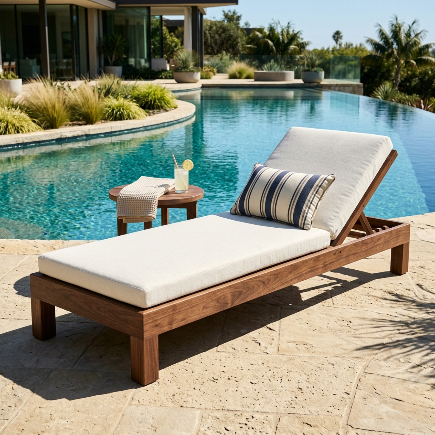 Handcrafted Solid Wood Outdoor Chaise Lounge - Adjustable Reclining Sun Lounger Frame
