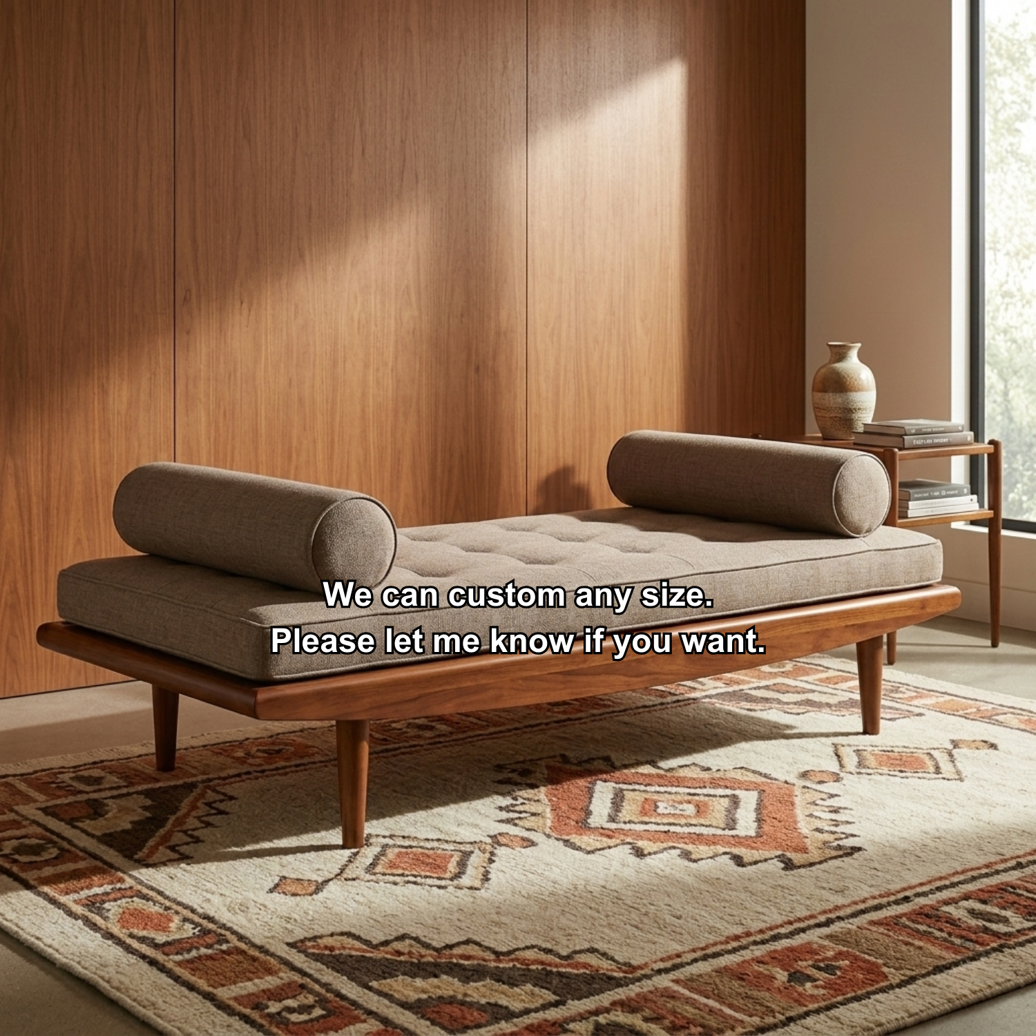 Solid Wood Daybed Frame with Mid-Century Legs – Modern Minimalist Lounge Bed