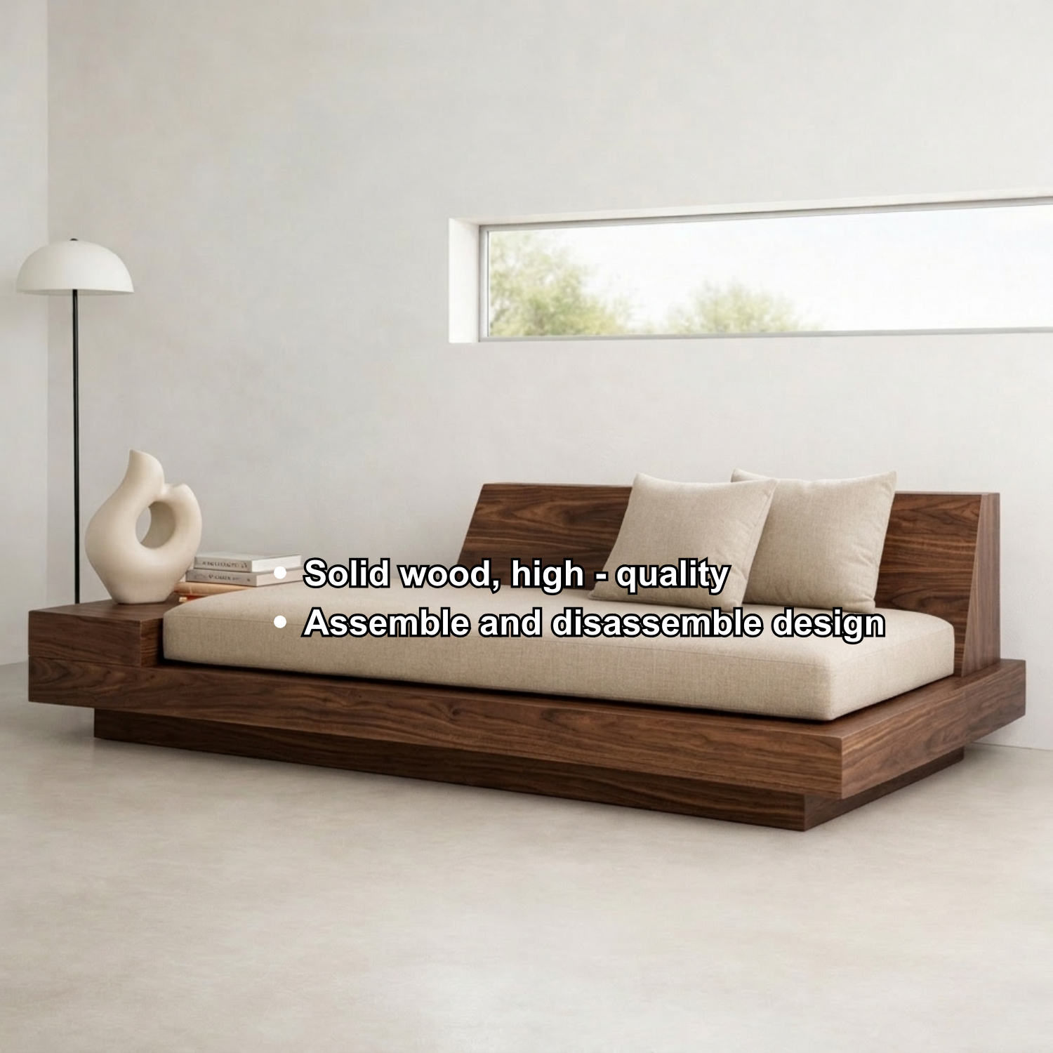 Modern Solid Wood Daybed with Minimalist Platform Base and Comfortable Backrest