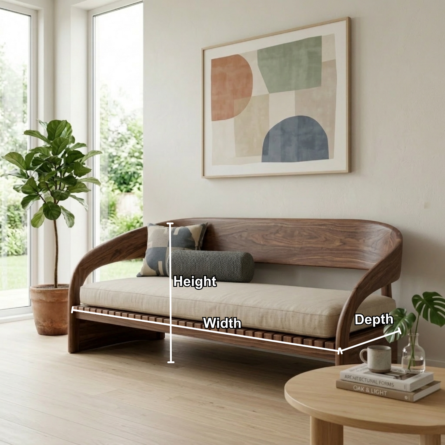 Modern Solid Wood Daybed with Curved Backrest and Upholstered Seat
