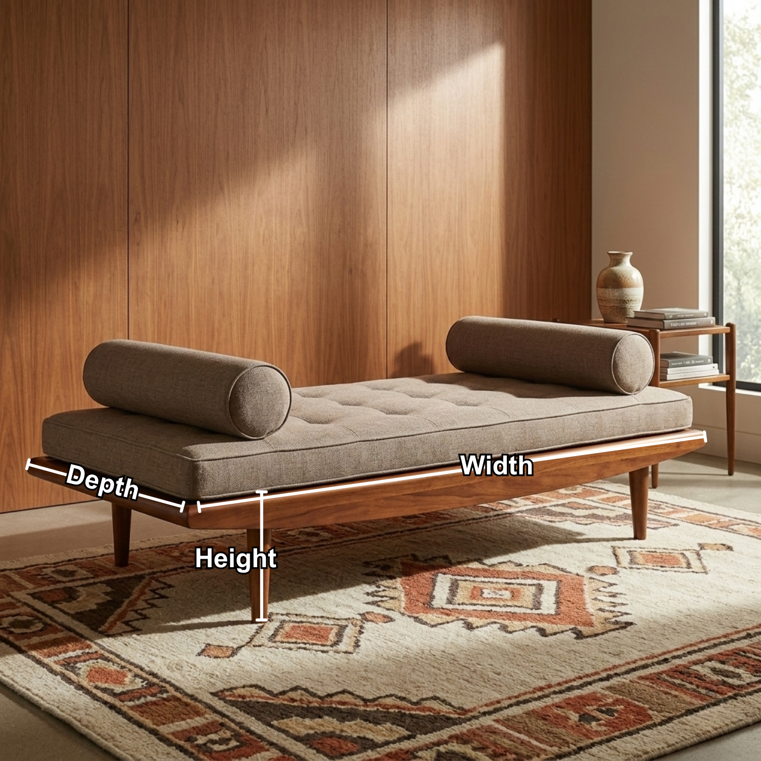 Solid Wood Daybed Frame with Mid-Century Legs – Modern Minimalist Lounge Bed