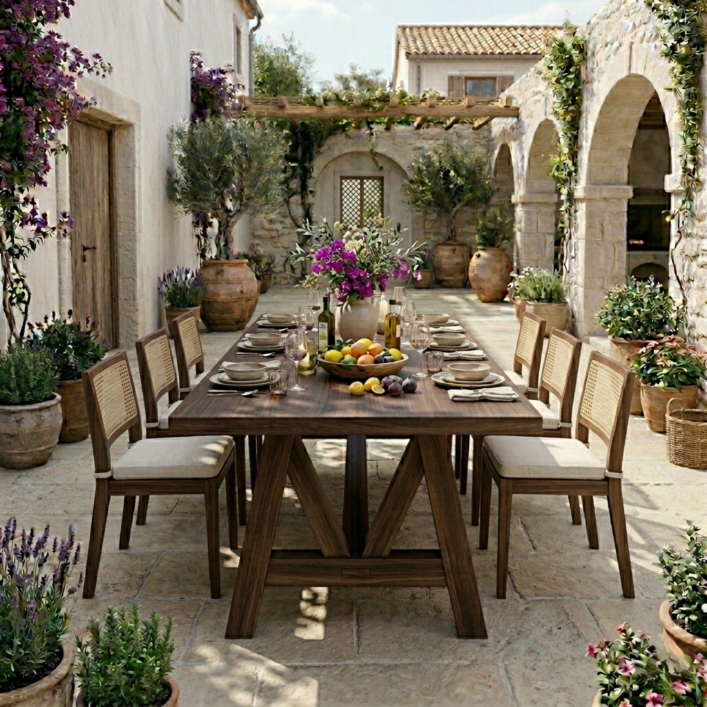 Rectangular Solid Wood Outdoor Dining Table with A-Frame Pedestal Base