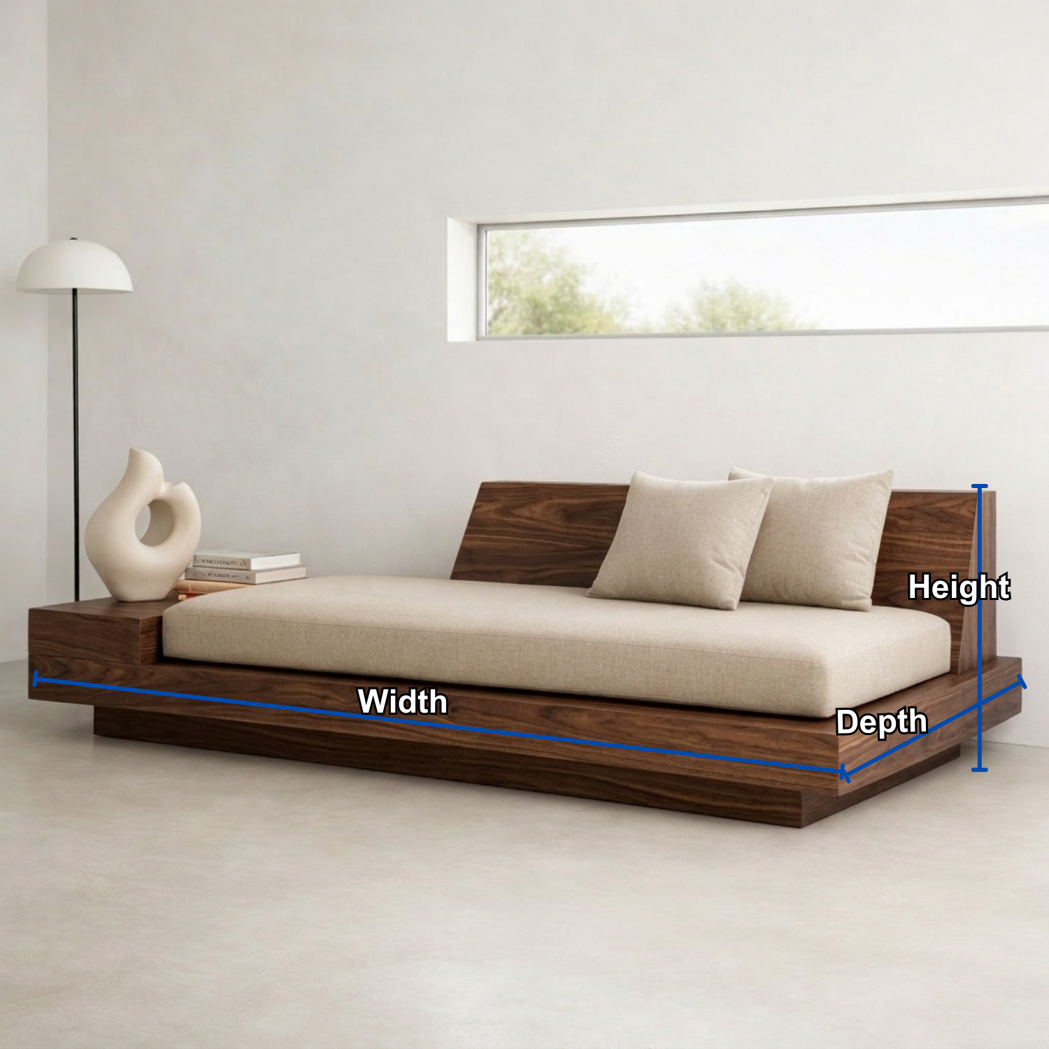 Modern Solid Wood Daybed with Minimalist Platform Base and Comfortable Backrest