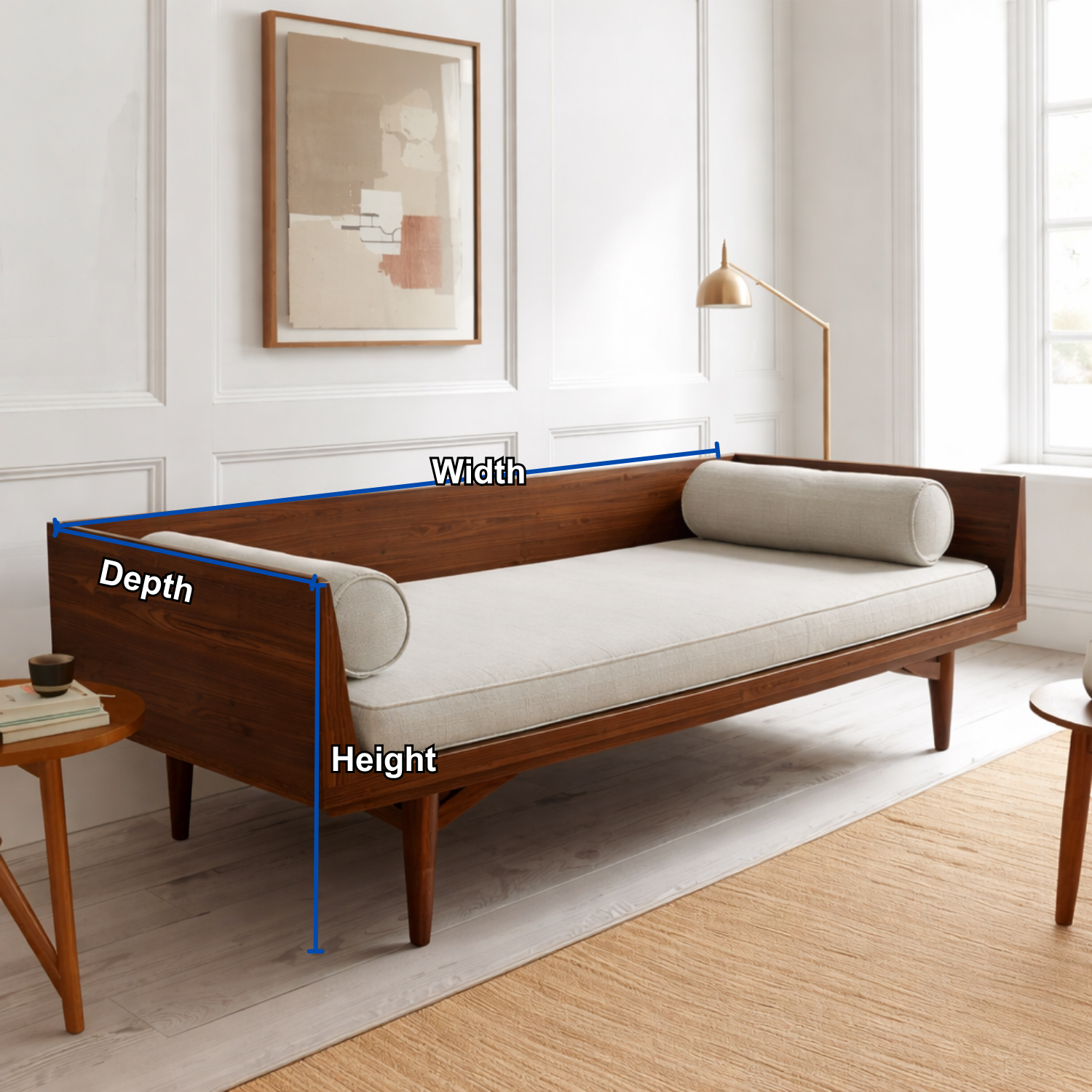 Mid-Century Solid Wood Daybed with Tapered Legs and Side Backrest – Modern Lounge Bench