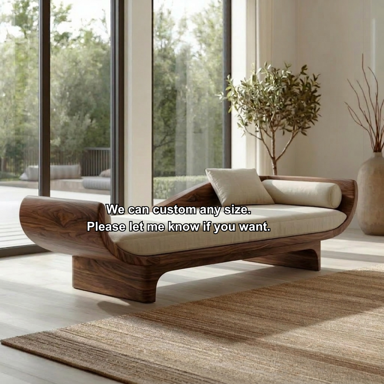 Sculptural Solid Wood Daybed with Curved Ends and Platform Base – Modern Lounge Chaise