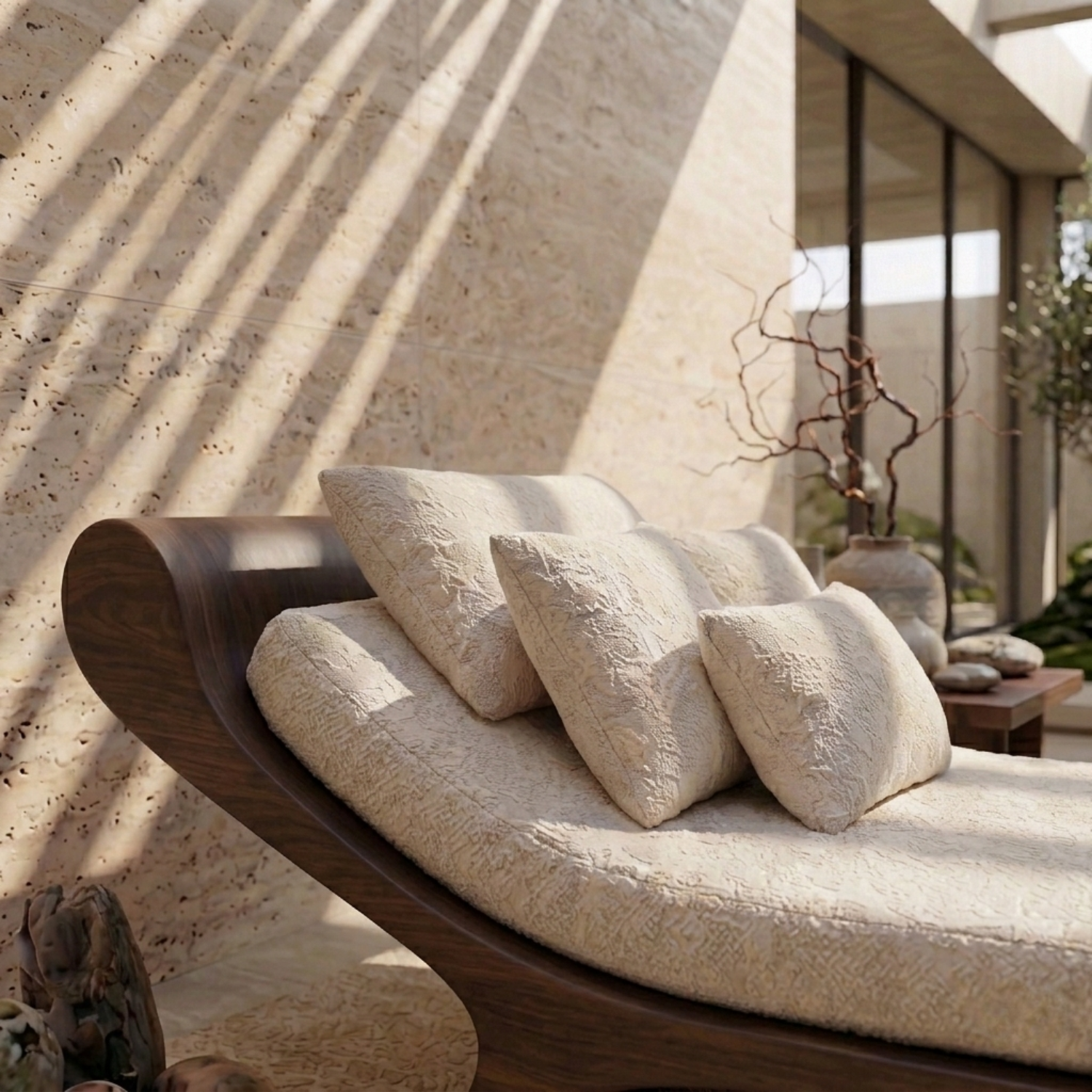Solid Wood Daybed Frame with Sculptural Curved Design – Modern Minimalist Lounge Bed