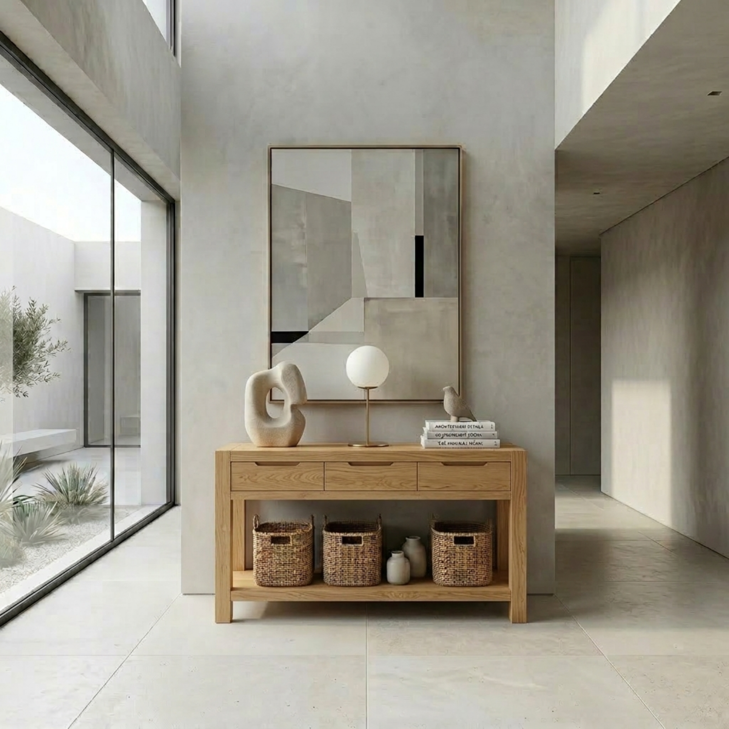 Solid Wood Console Table with Drawers and Shelf – Modern Minimalist Entryway Table