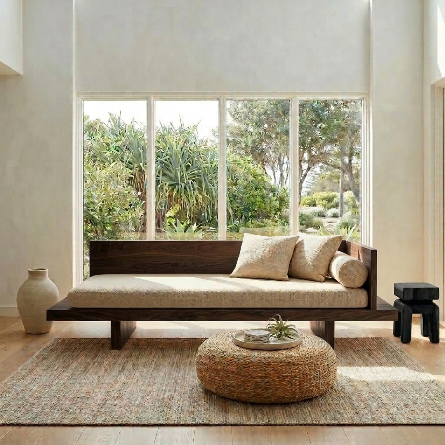 Handcrafted Asymmetrical Solid Wood Daybed Frame - Modern L-Shape Platform Bed