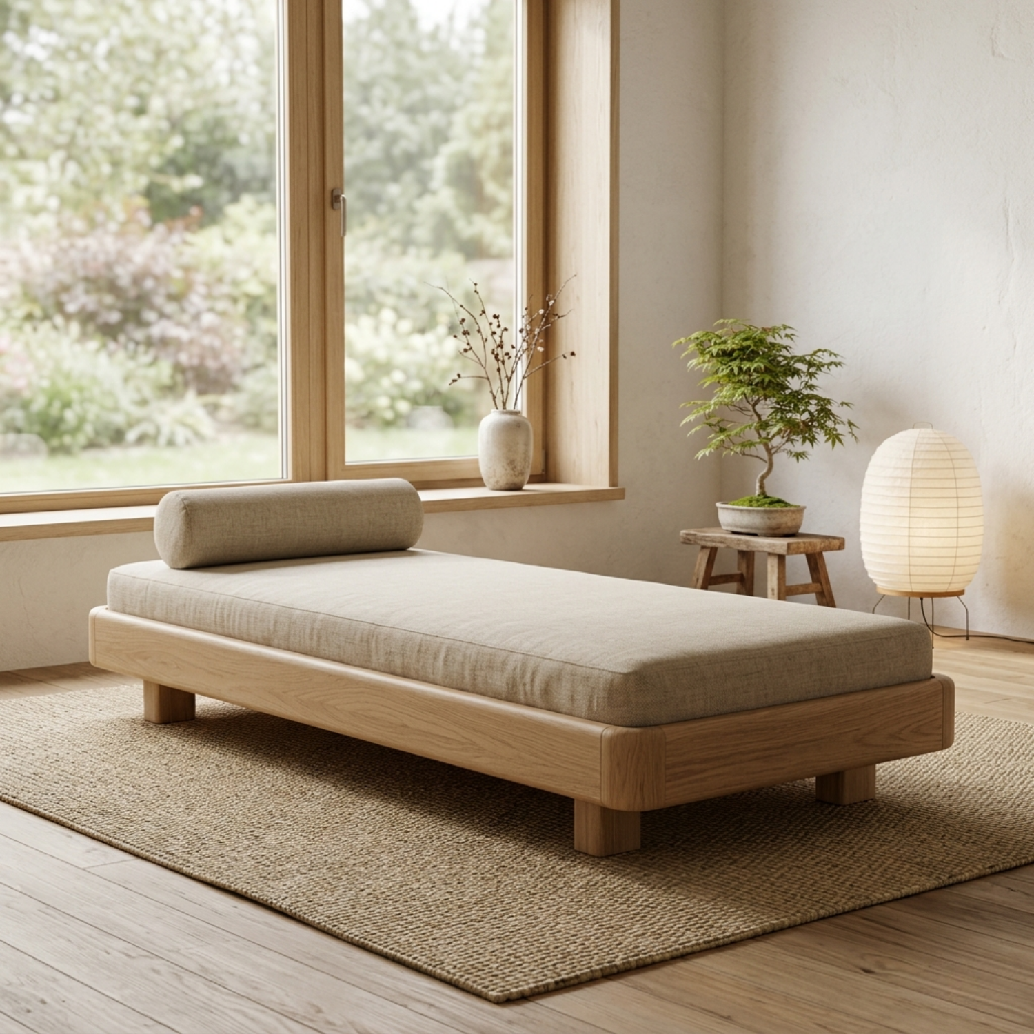 Handcrafted Japandi Solid Wood Daybed Frame - Low Profile Minimalist Bed