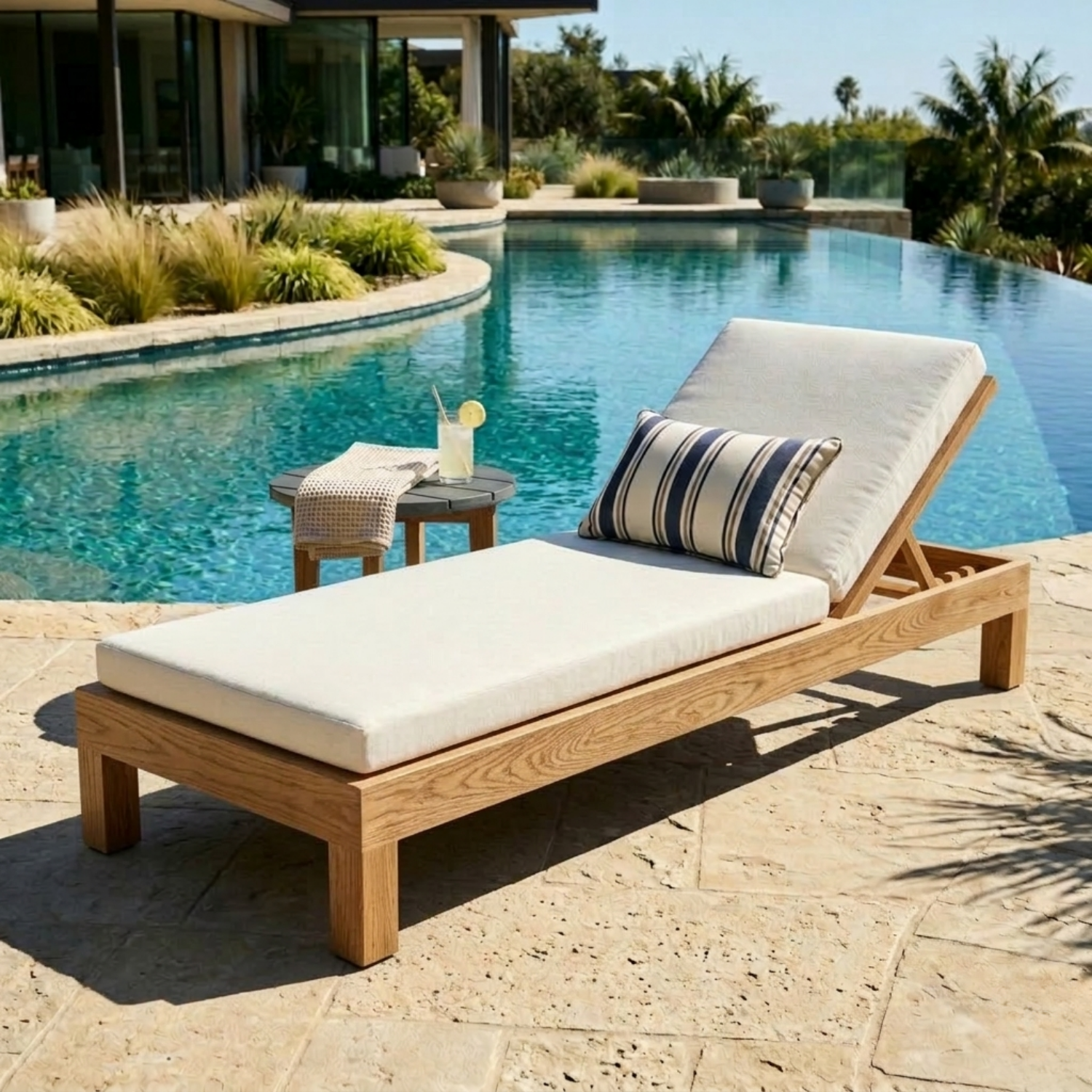 Handcrafted Solid Wood Outdoor Chaise Lounge - Adjustable Reclining Sun Lounger Frame