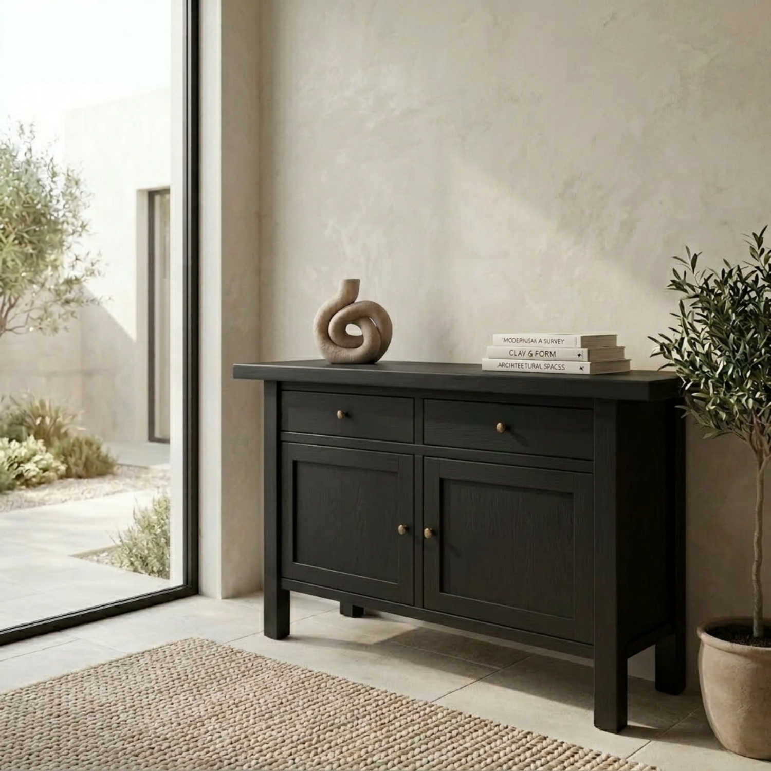 Solid Wood Console Table with Drawers and Cabinet – Classic Modern Entryway Sideboard