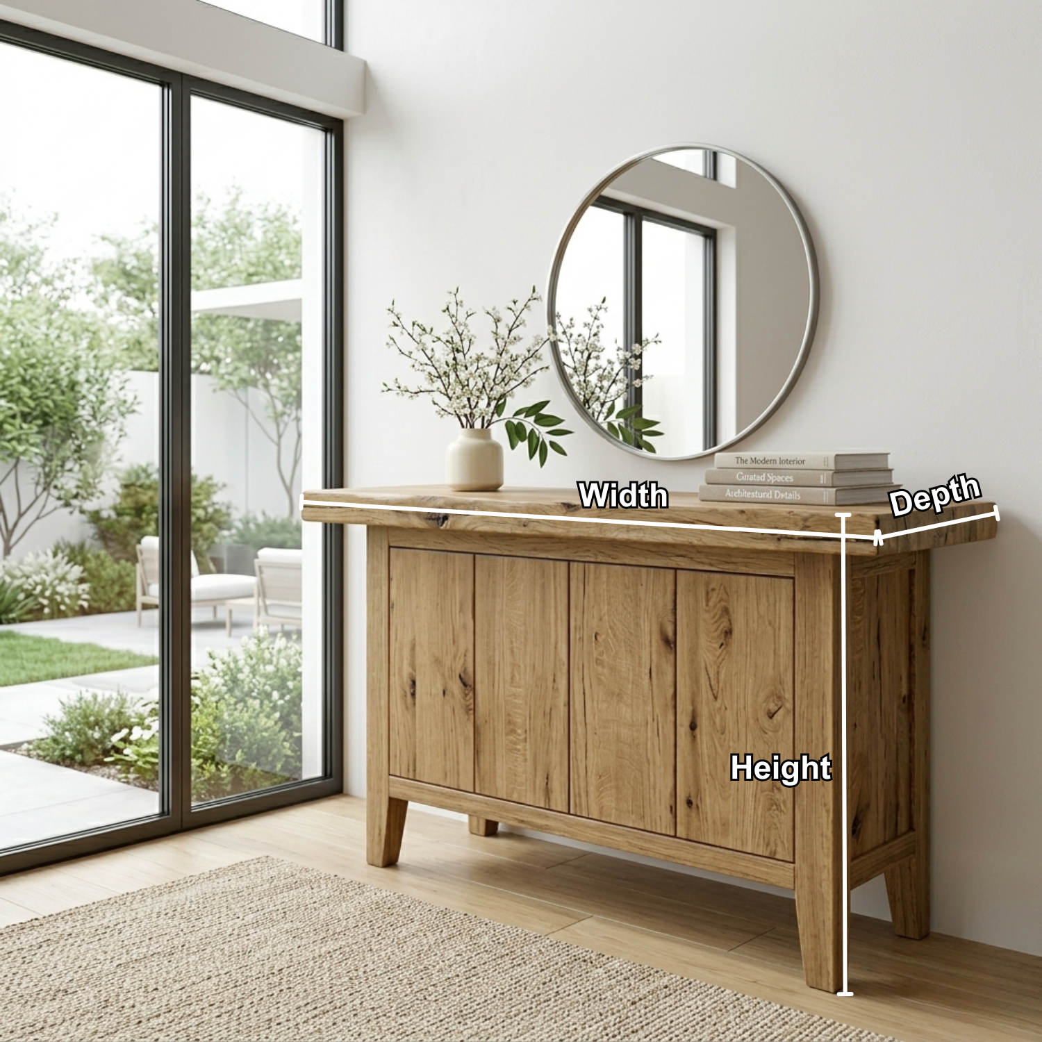 Solid Wood Console Table with Cabinet Storage – Modern Rustic Entryway Sideboard