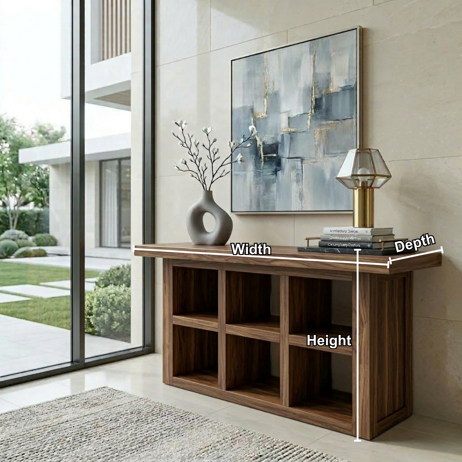 Solid Wood Console Table with Open Cubby Storage – Rustic Modern Entryway Table