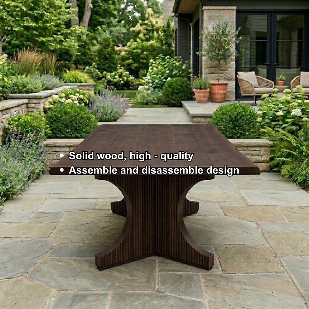 Solid Wood Outdoor Dining Table Square Top with Fluted Cross Pedestal Base