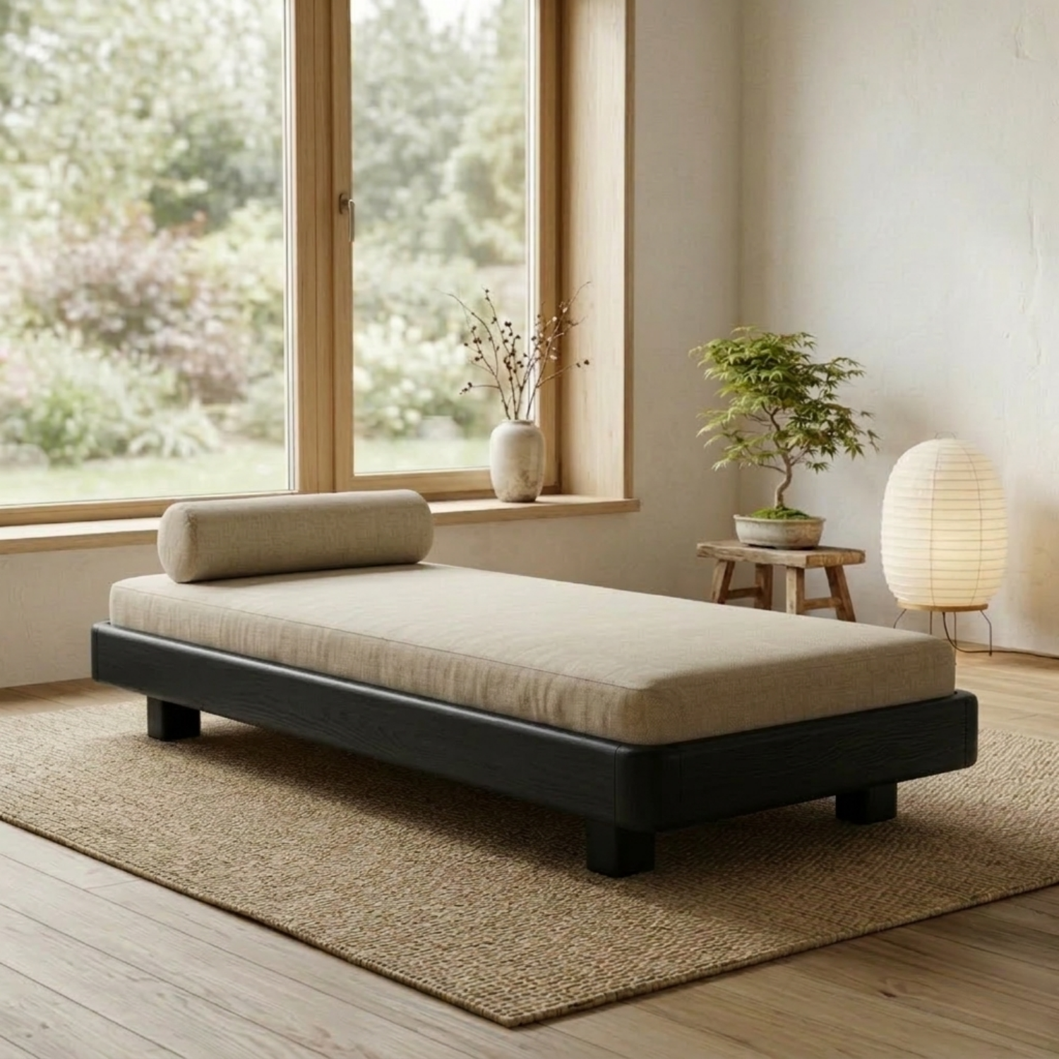 Handcrafted Japandi Solid Wood Daybed Frame - Low Profile Minimalist Bed