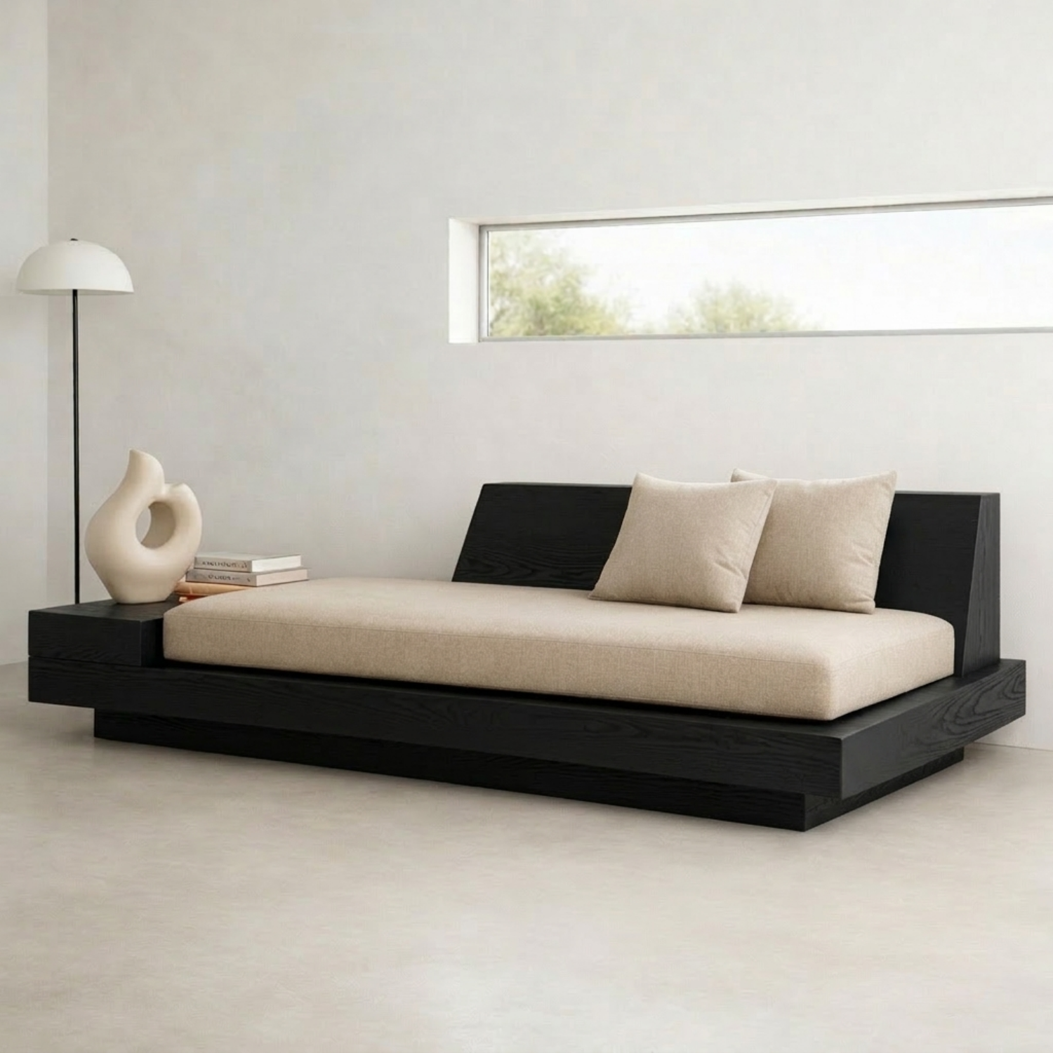 Modern Solid Wood Daybed with Minimalist Platform Base and Comfortable Backrest